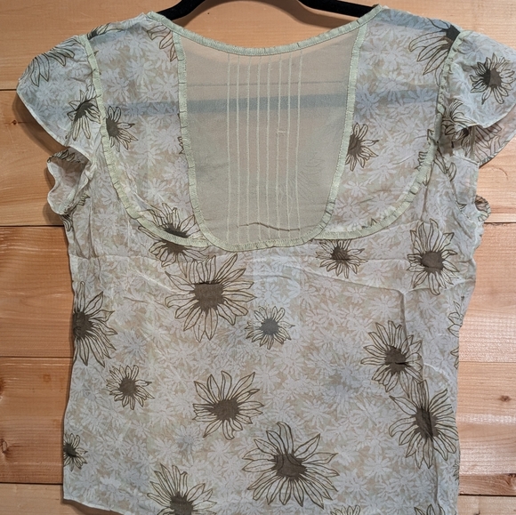 Max Studio Tops - Max Studio Sheer Floral Blouse - Cream, Celery